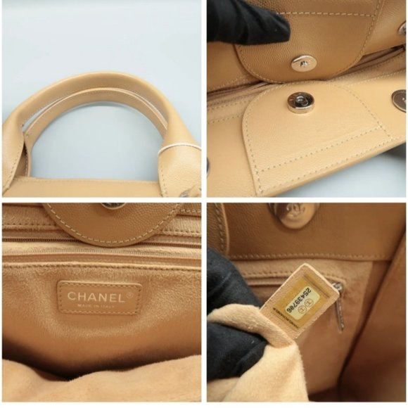 100% Authentic CHANEL DeauVille Beige Leather Satchel Bag - Picture 7 of 9